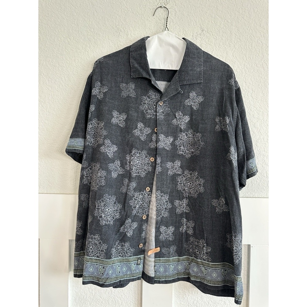 Tommy Bahama Mens 100% Silk Shirt Xl Black Color Hawaiian Floral
